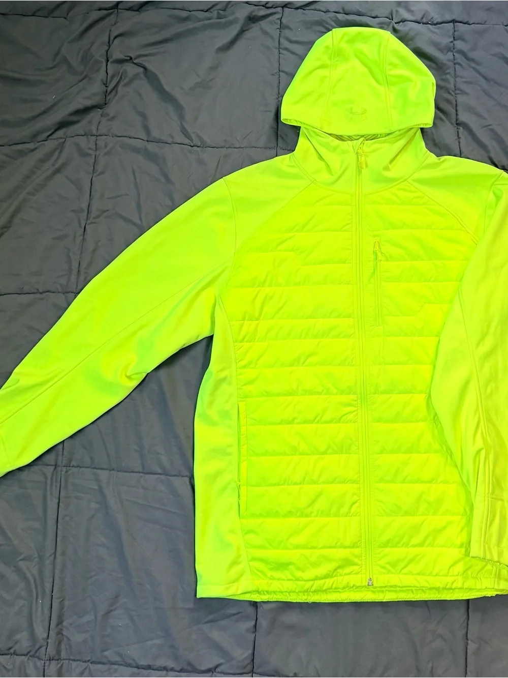 Under Armour Neon Yellow-Green Hooded Hybrid Jacket